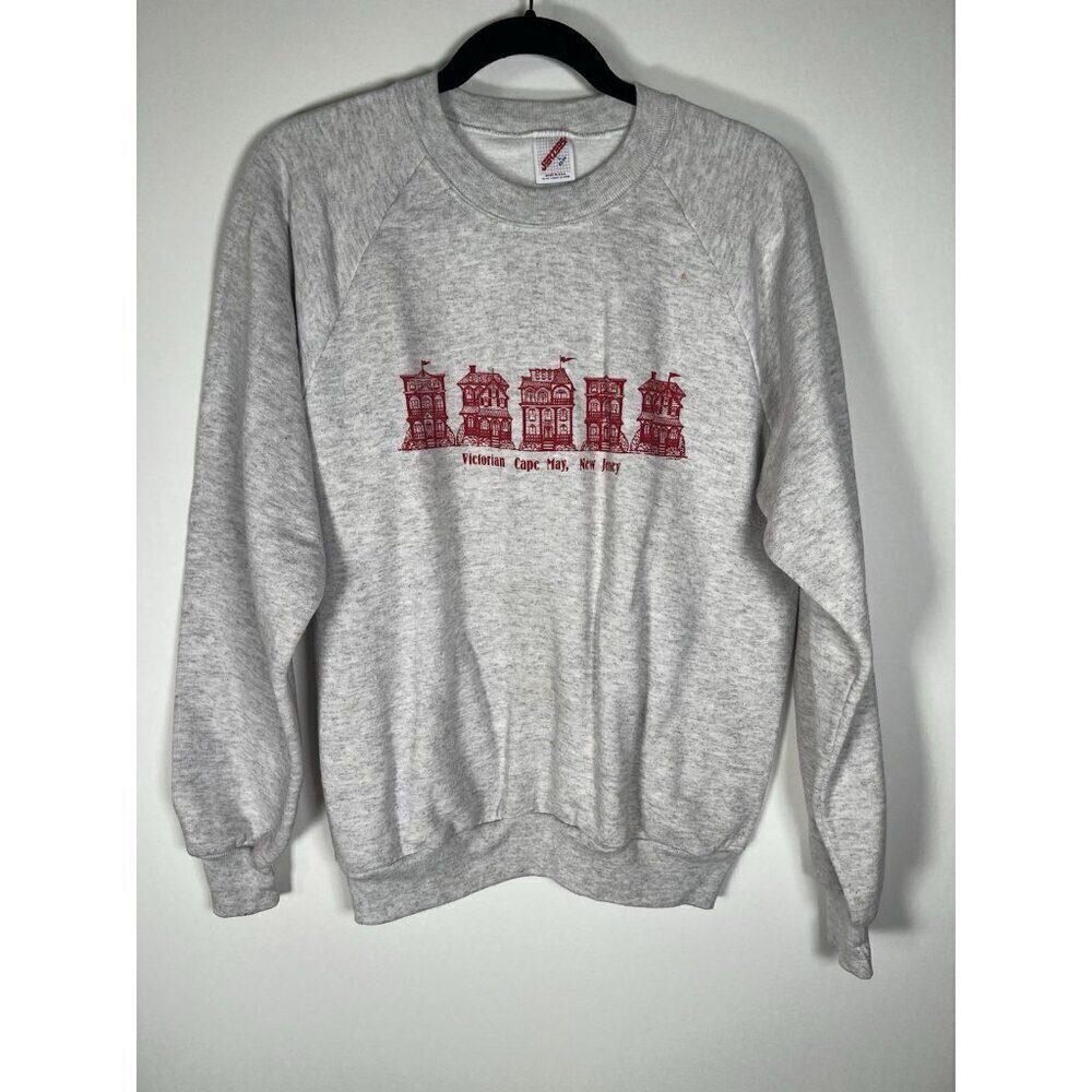 Vintage 90s Jerzees Victorian Cape May New Jersey gray crew sweatshirt L USA